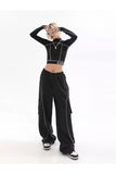 Cargo Pocket Lines Detail Wide Leg Tracksuit