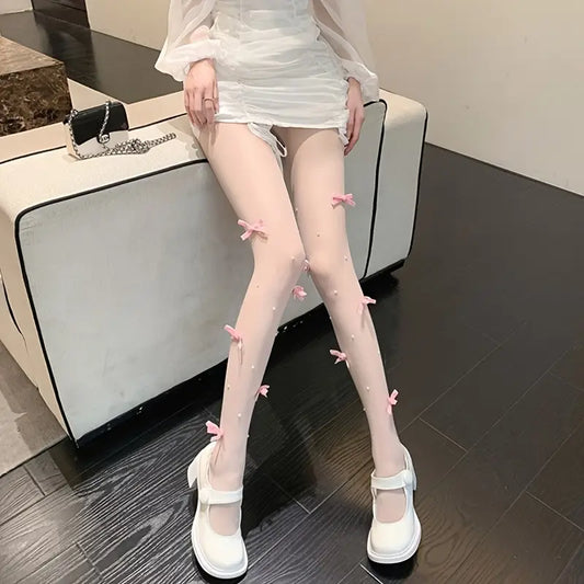 Pembe Kurdele Desenli Ithal Külotlu Çorap