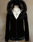 Grunge Stil İçi Leopar Detaylı, Kapüşonu Kürklü Siyah Slim Fit Zip-Up Hırka