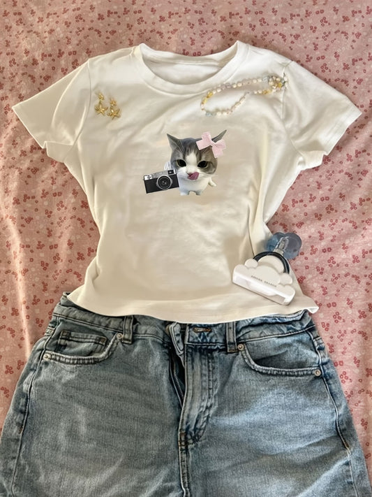 Kemer Boy Camera Cat Crop Bluz