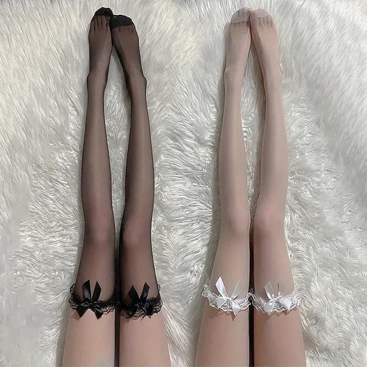 Lolita Model Dantel Kurdele Desenli Ithal Dizüstü Külotlu Çorap