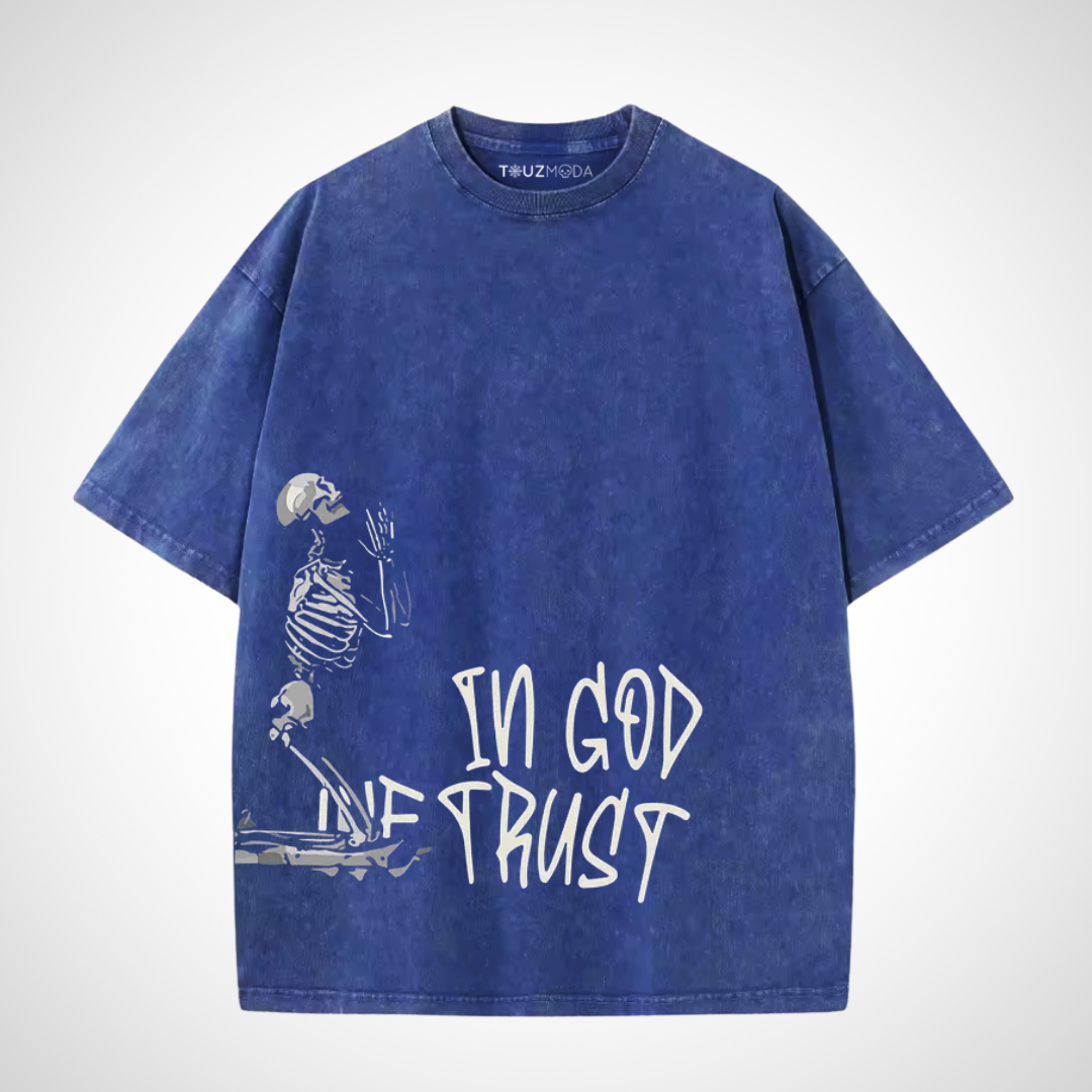 Yıkamalı In God The Trust Oversize Vintage T-shirt