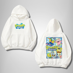 SpongeBob Friends Ön Arka Baskılı Beyaz Kapşonlu Sweatshirt