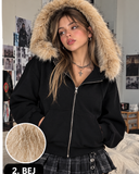 Kürk Detaylı Regular Fit Zip Hoodie Fermuarlı Sweatshirt