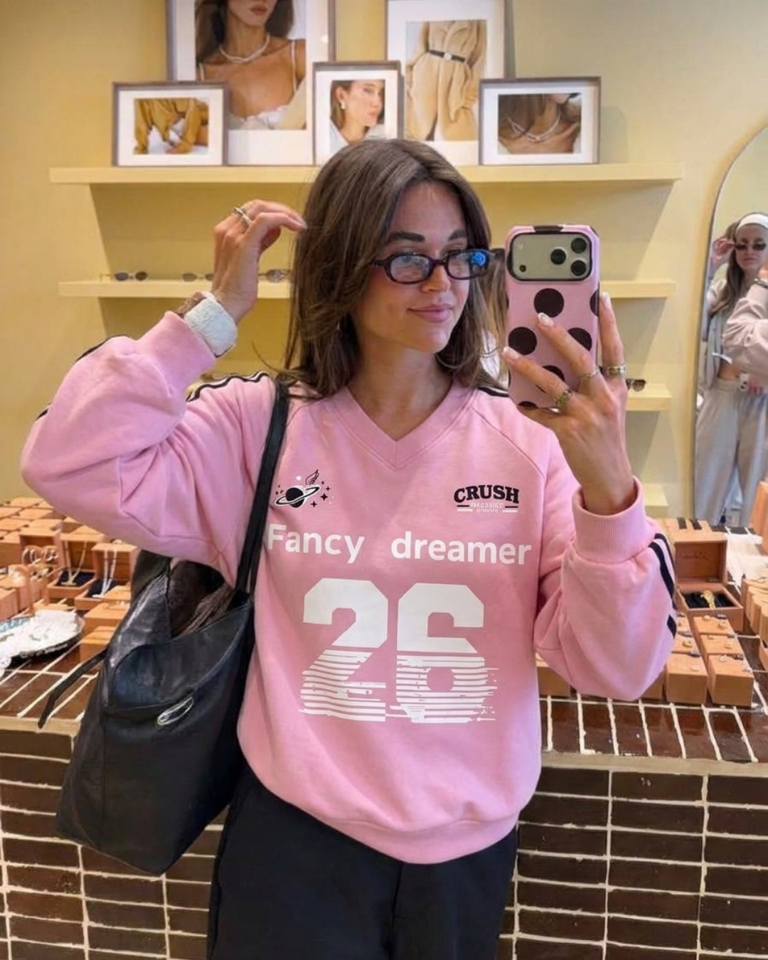 Oversize Fancy Dreamer 26 Baskılı V Yaka Sweatshirt