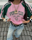 Retro Streetwear Club Pembe Yeşil Oversize T-Shirt