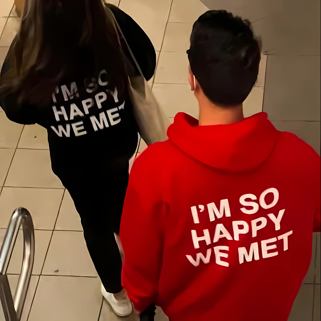 Happy to Met Sevgililer Günü Özel Kişiselleştirilebilir Hoodie