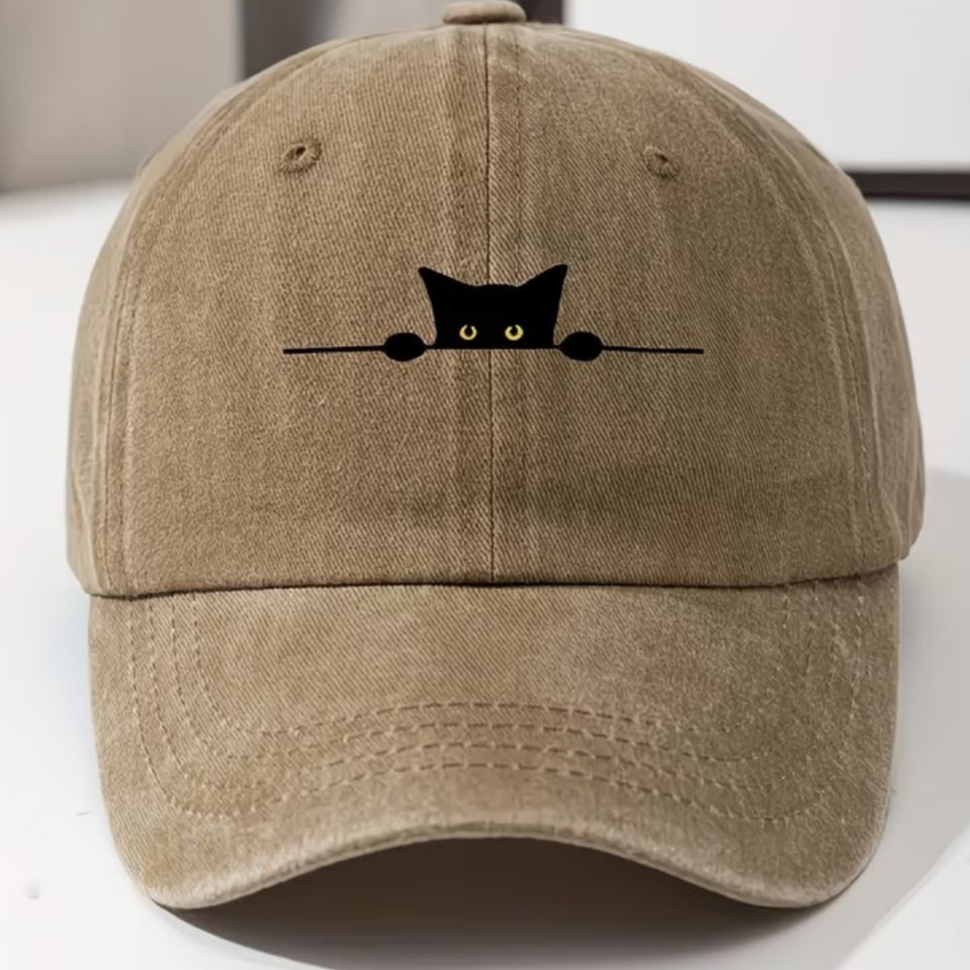 Yıkamalı Vintage Cute Cat Kids Baskılı Unisex Şapka