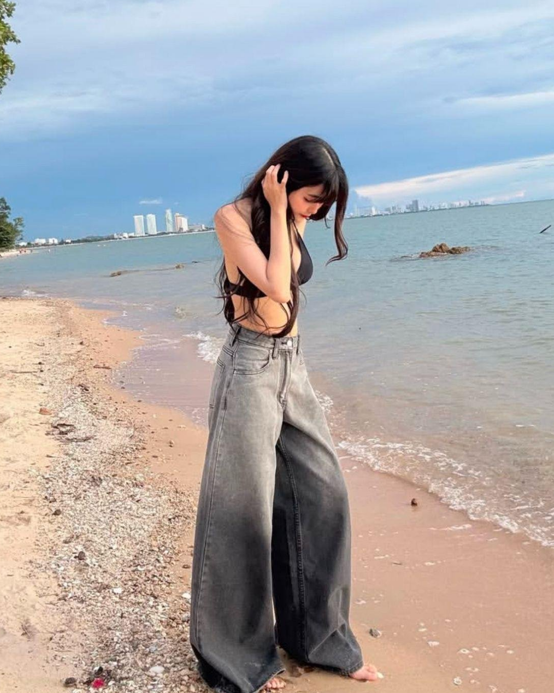 Streetwear Gri Parçalı Baggy Jean Pantolon