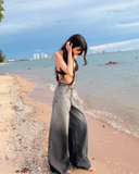 Streetwear Gri Parçalı Baggy Jean Pantolon