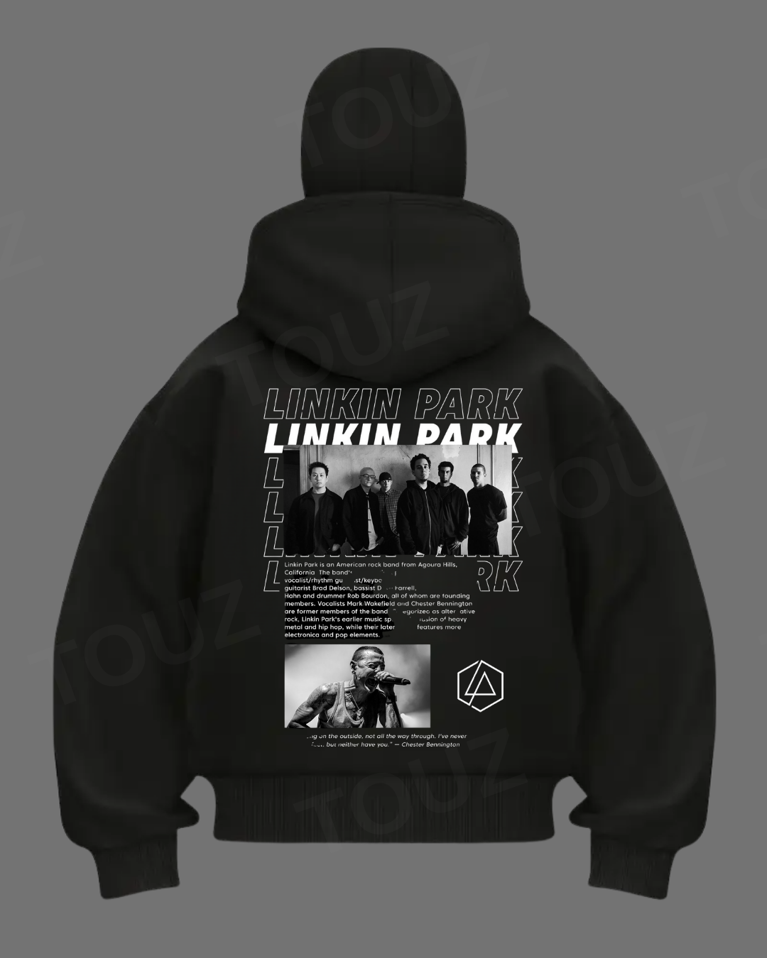 Linkin Park Maske Detaylı Oversize Fermuarlı Siyah Unisex Kapüşonlu Hırka