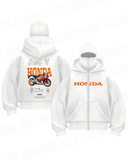 Motobike Maske Detaylı Oversize Fermuarlı Ecru Unisex Kapüşonlu Hırka