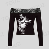 Gothic Valor Siyah Uzun Kol Dantelli Bluz