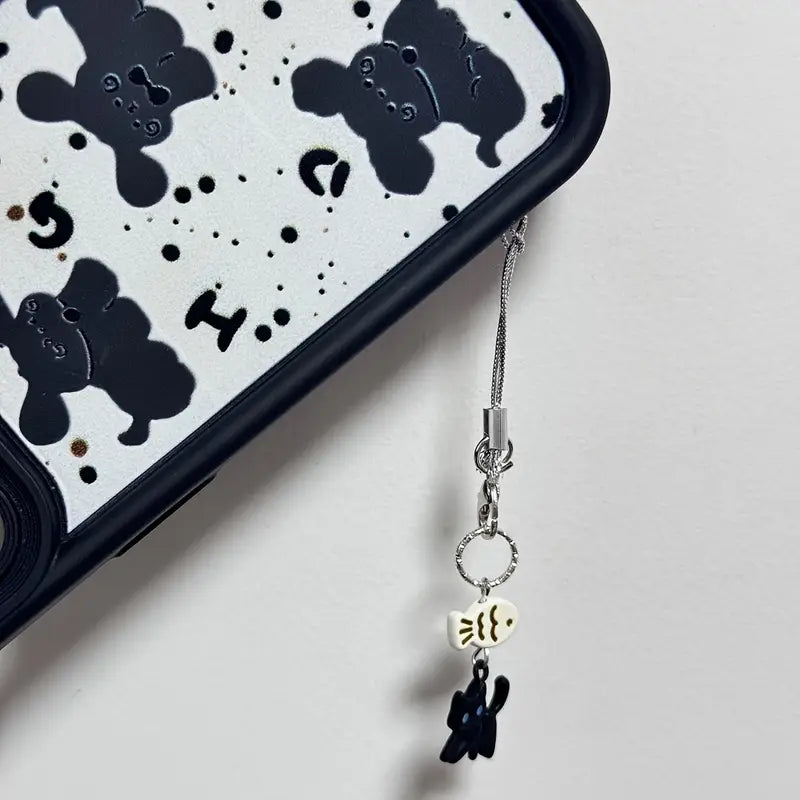 Siyah Kedi ve Balık Telefon Charmı