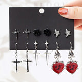 6 Çift Gothic Red Küpe Seti