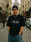 Streetwear Baskılı Siyah Unisex Oversize T-Shirt