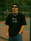 Music is the Answer Baskılı Siyah Unisex Oversize T-Shirt