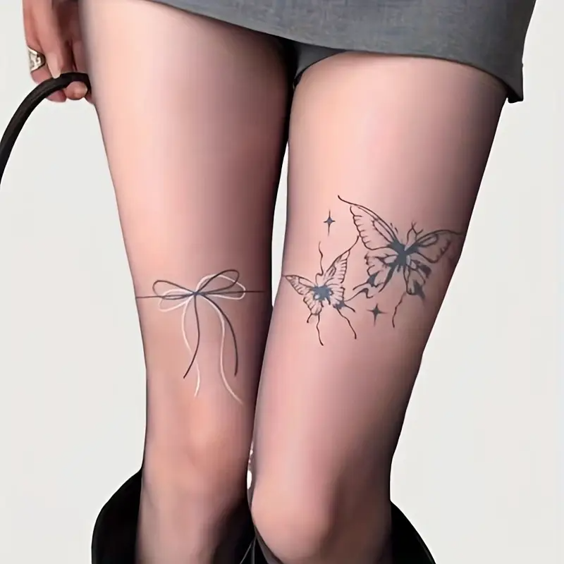 Butterfly Gothic Desenli Ithal Fileli Külotlu Çorap