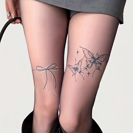 Butterfly Gothic Desenli Ithal Fileli Külotlu Çorap