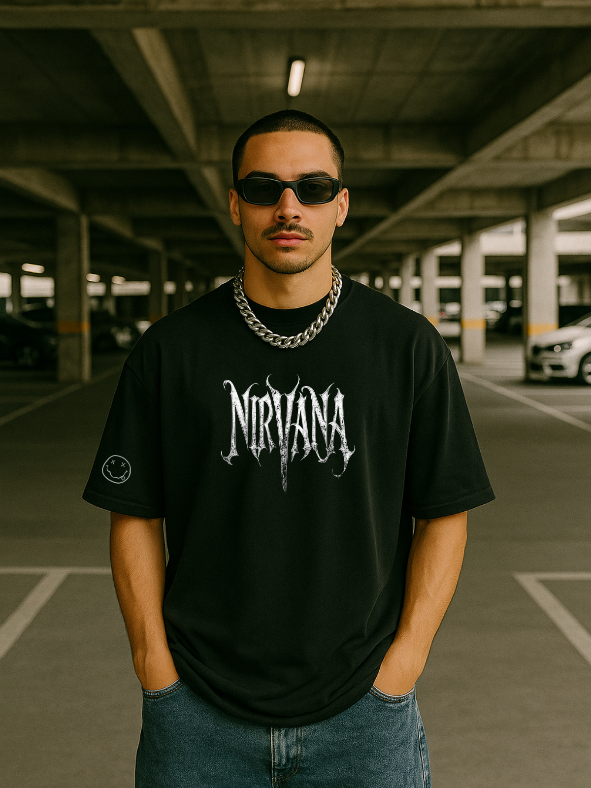 Nirvana Baskılı Siyah Unisex Oversize T-Shirt