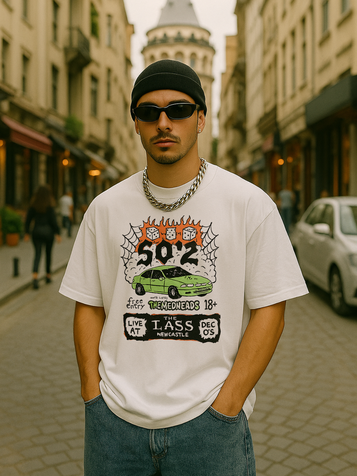 So2 Cars Baskılı Beyaz Unisex Oversize T-Shirt