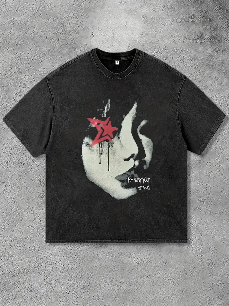 Yıkamalı Star Girl Oversize Vintage T-shirt