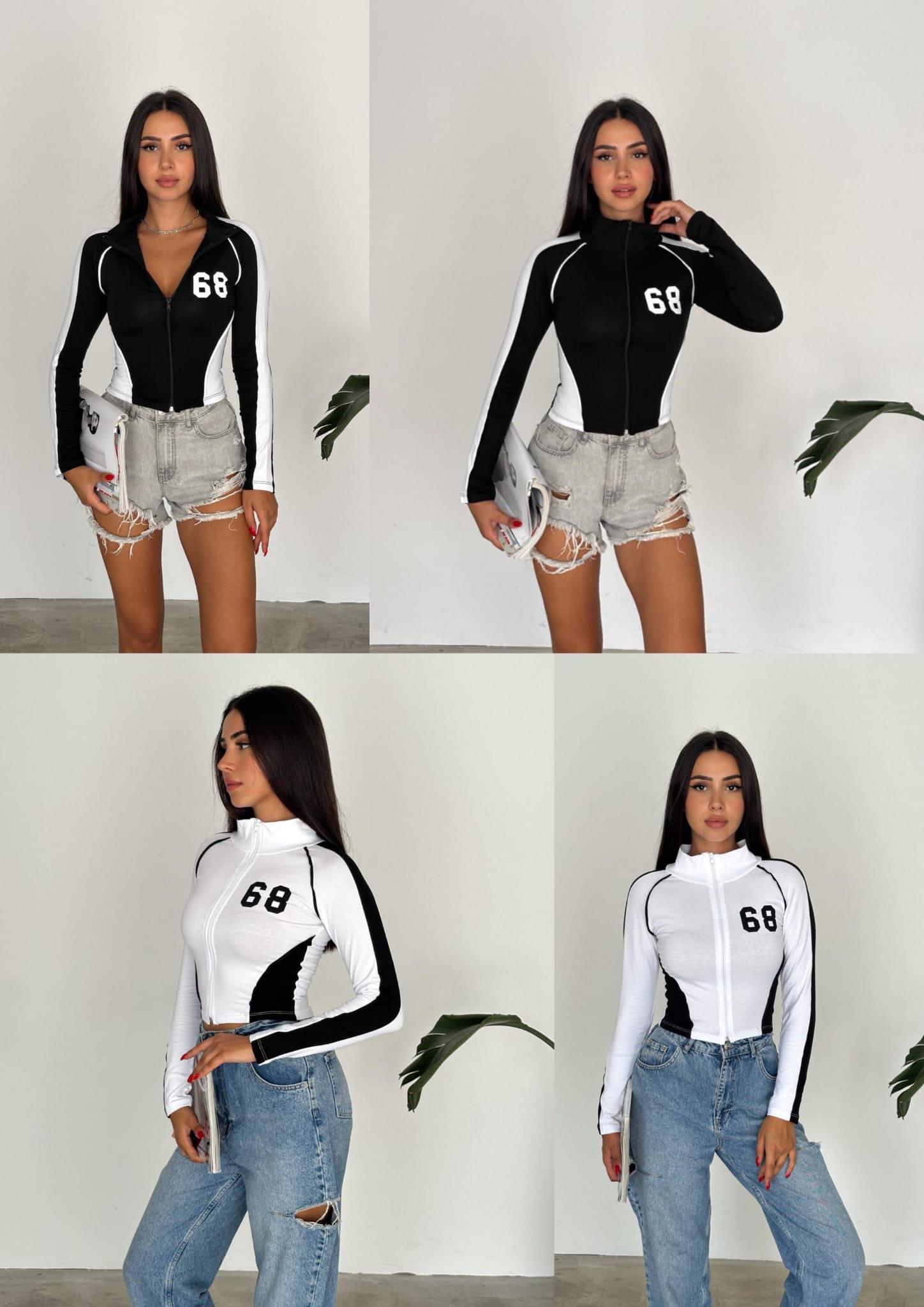 68 Number Yarışçı Beyaz Uzun Kollu Bluz Crop - touzmoda