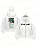 Motobike Maske Detaylı Oversize Fermuarlı Ecru Unisex Kapüşonlu Hırka