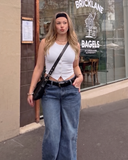 90s Revival Button Retro Bluz Crop