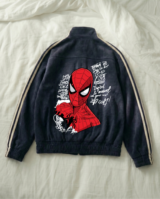 Spider Man Baskılı Unisex Oversize Çift Çizgili Ceket