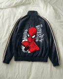 Spider Man Baskılı Unisex Oversize Çift Çizgili Ceket