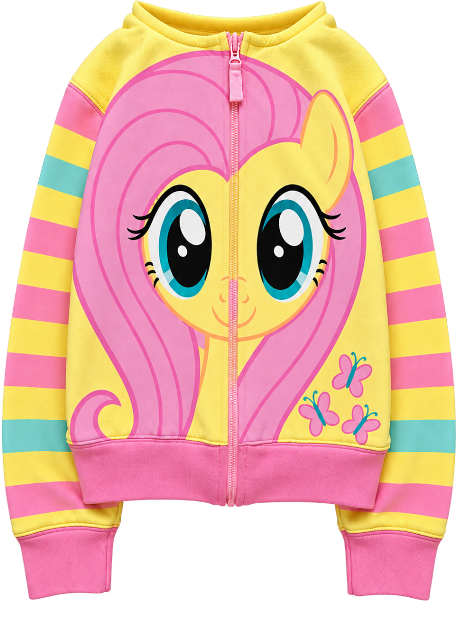 My Little Pony Fluttershy Desenli Kapüşonlu Fermuarlı Sweatshirt