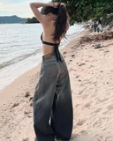 Streetwear Gri Parçalı Baggy Jean Pantolon