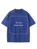 Yıkamalı Mavi Kişiselleştirilebilir Unisex Oversize T-Shirt