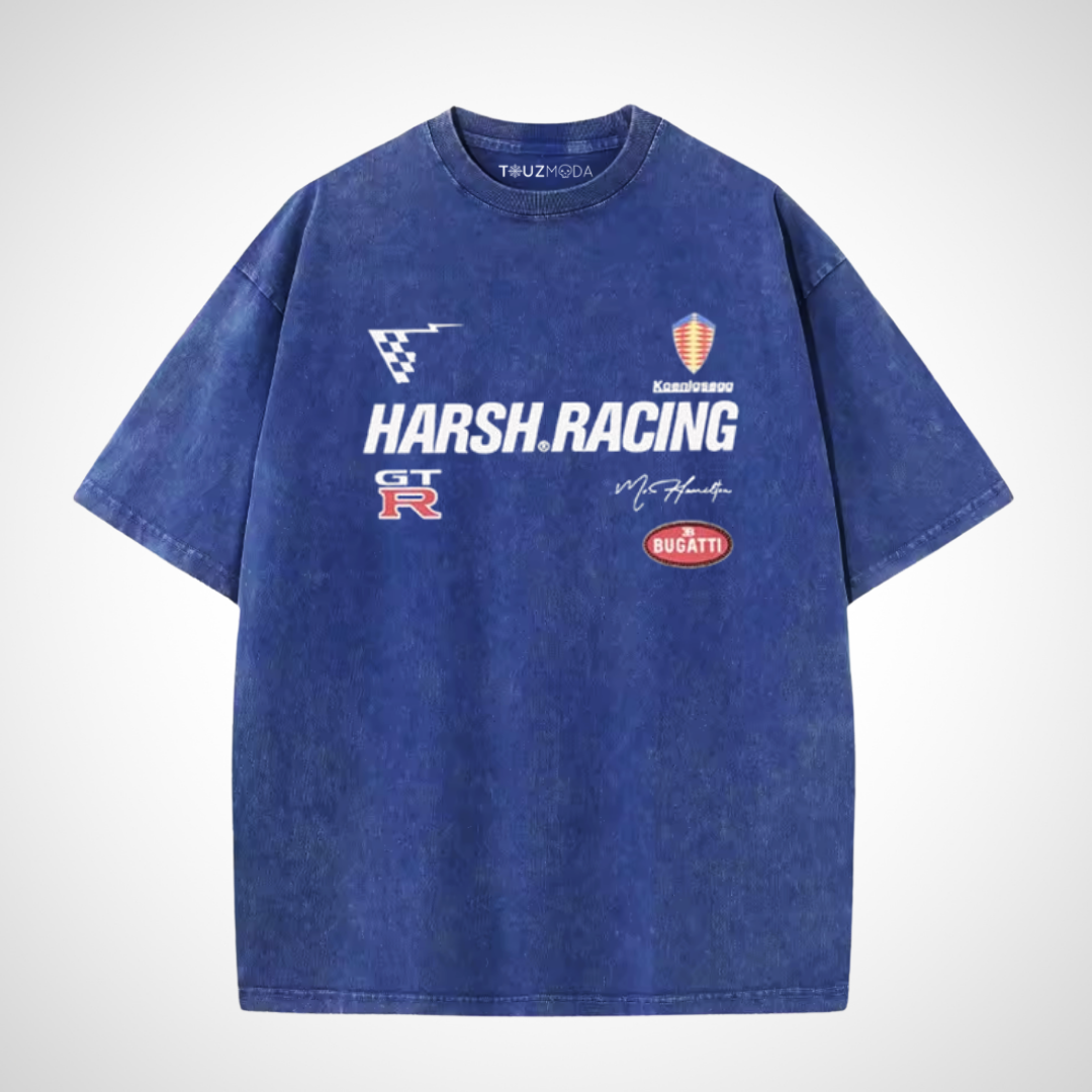 Yıkamalı Harsh Racing Oversize Vintage T-shirt