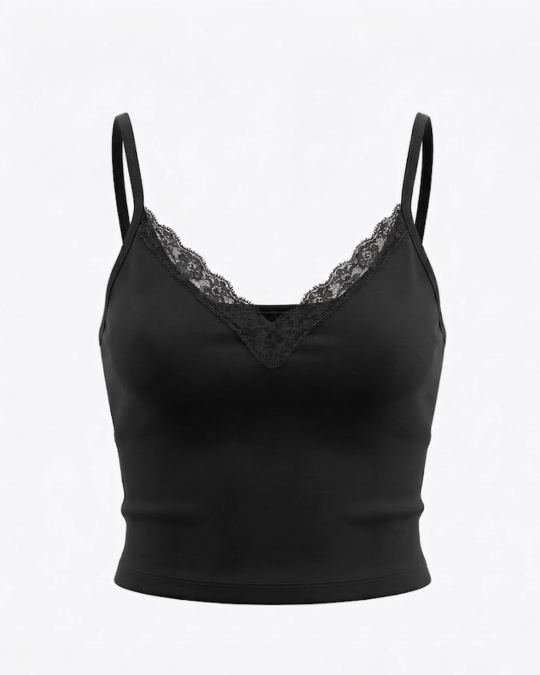 Lace Detail Night Black İp Askılı Crop