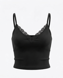 Lace Detail Night Black İp Askılı Crop