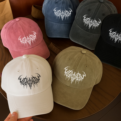 Yıkamalı Vintage Gothic Baskılı Unisex Şapka