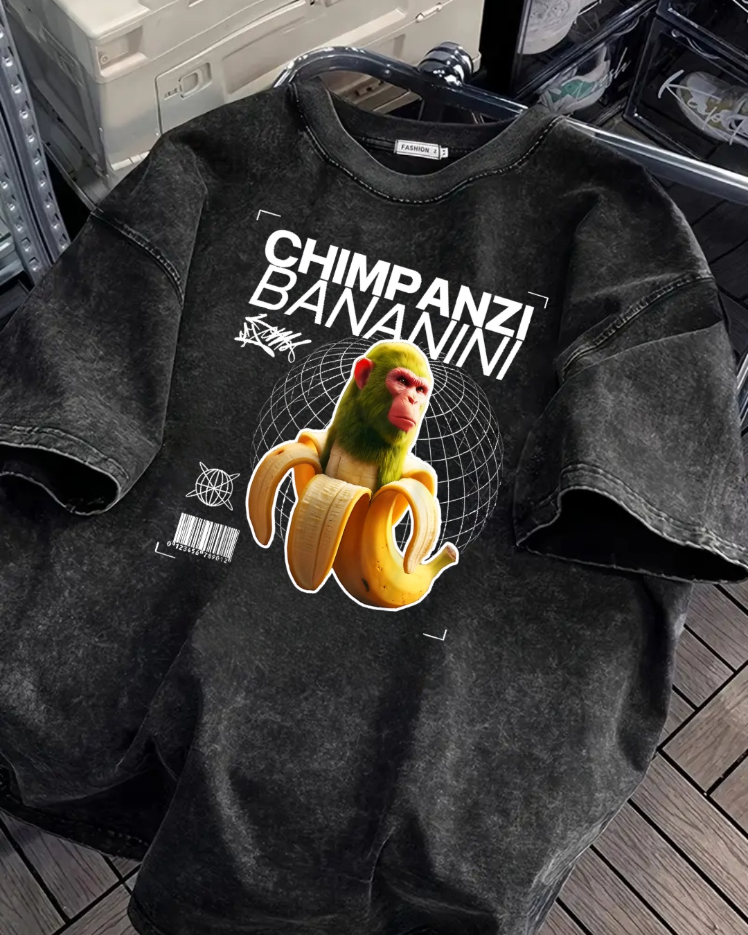 Chimpanzini Bananini Baskılı Yıkamalı Vintage Unisex Oversize T-Shirt