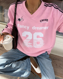 Oversize Fancy Dreamer 26 Baskılı V Yaka Sweatshirt