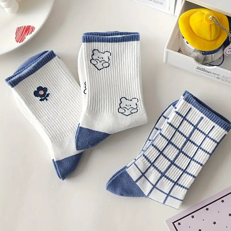 Sevimli Cute Blue White Çorap (1 Çift)