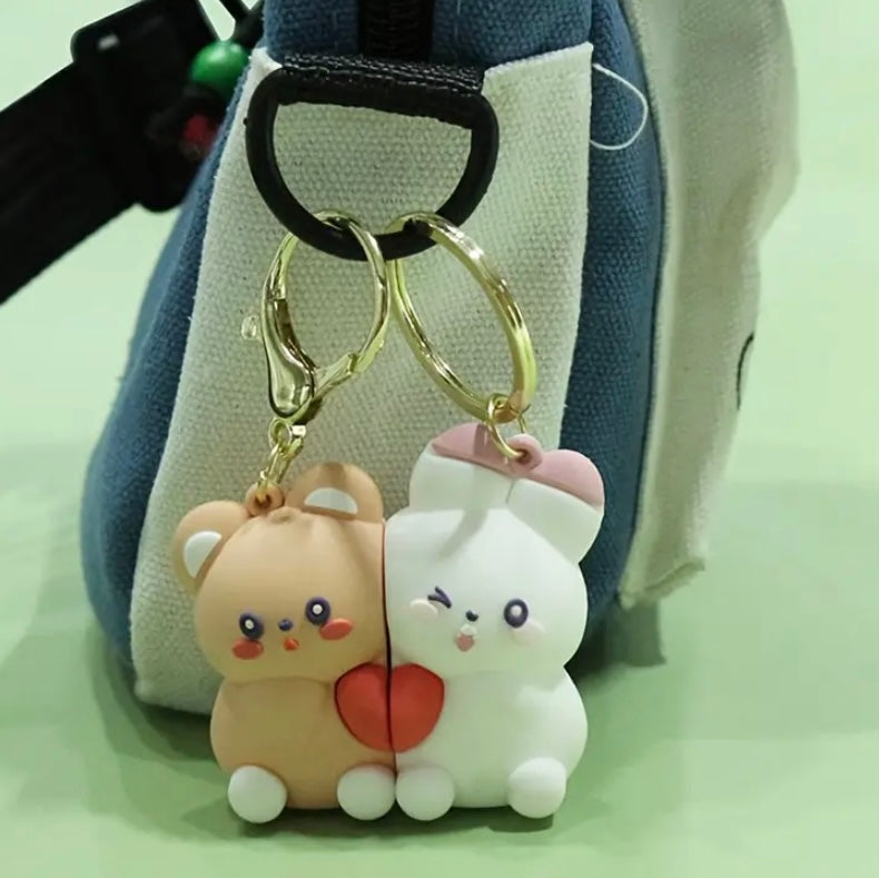 Cute Bear & Rabbit Couple Anahtarlık