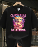 Cappuccino Ballerina Baskılı Yıkamalı Vintage Unisex Oversize T-Shirt