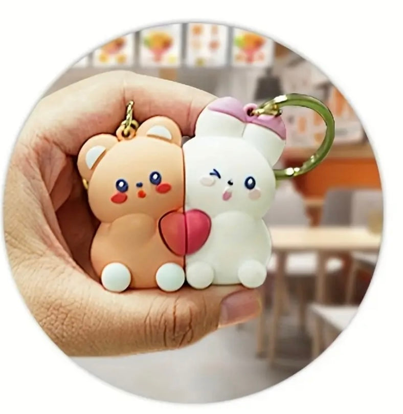 Cute Bear & Rabbit Couple Anahtarlık