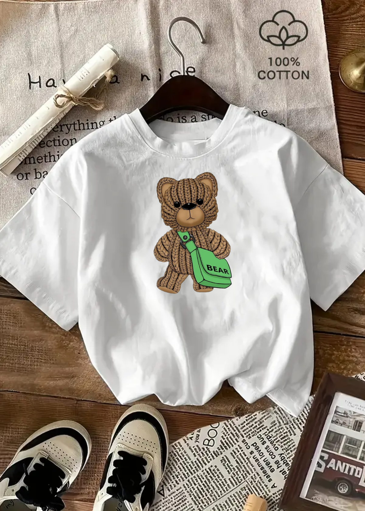 Cute Bear Baskılı Unisex Oversize T-shirt