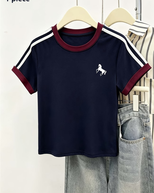 Unicorn Baskılı Crop Bluz