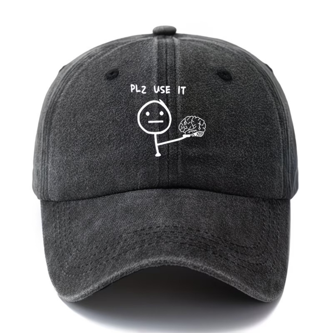 Yıkamalı Vintage Plz Use It Baskılı Unisex Şapka