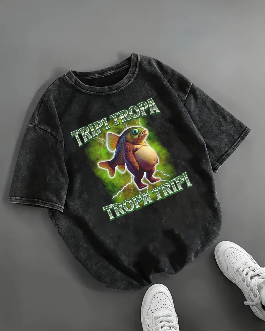 Tripi Tropa Baskılı Yıkamalı Vintage Unisex Oversize T-Shirt