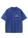 Yıkamalı Mavi Kişiselleştirilebilir Unisex Oversize T-Shirt