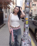 90s Revival Button Retro Bluz Crop